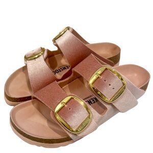 BIRKENSTOCK Pink Velvet & Gold Buckle Arizona Sandals